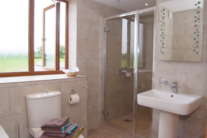 The first floor family bathroom has a large walk-in shower as well as a bath.