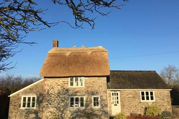This gorgeous cottage has recently been re-thatched. Spot the sweet pair of pheasants perched on the roof.