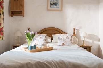 Calming tones in the bedroom.