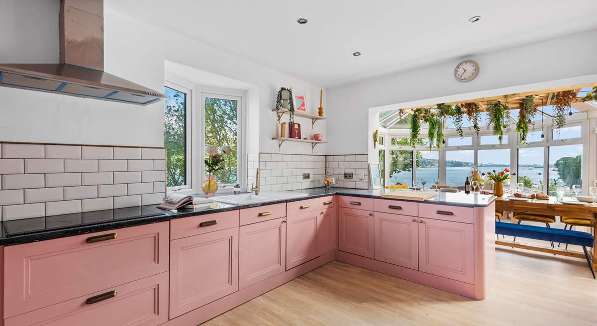 The stunning pink kitchen will wow the most discerning chef.