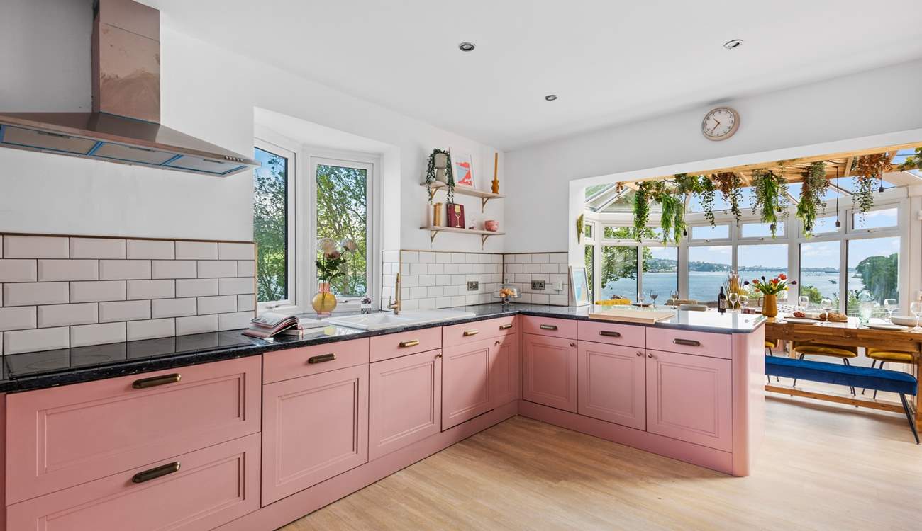 The stunning pink kitchen will wow the most discerning chef.
