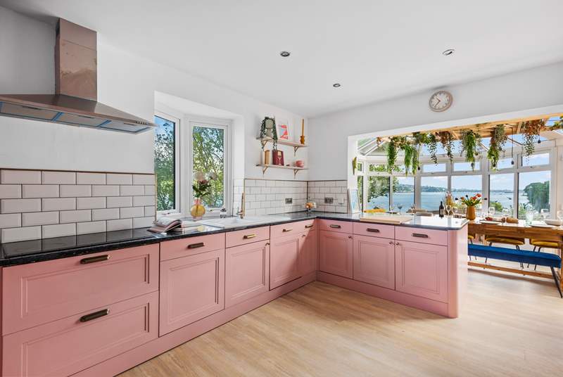 The stunning pink kitchen will wow the most discerning chef.
