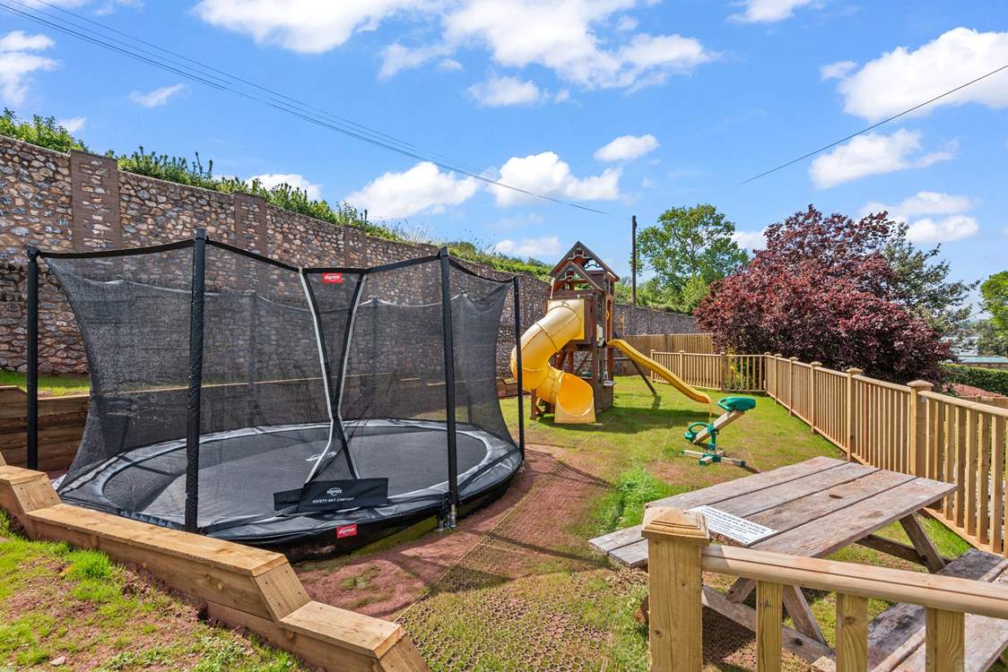 Bounce away the hours on the trampoline.