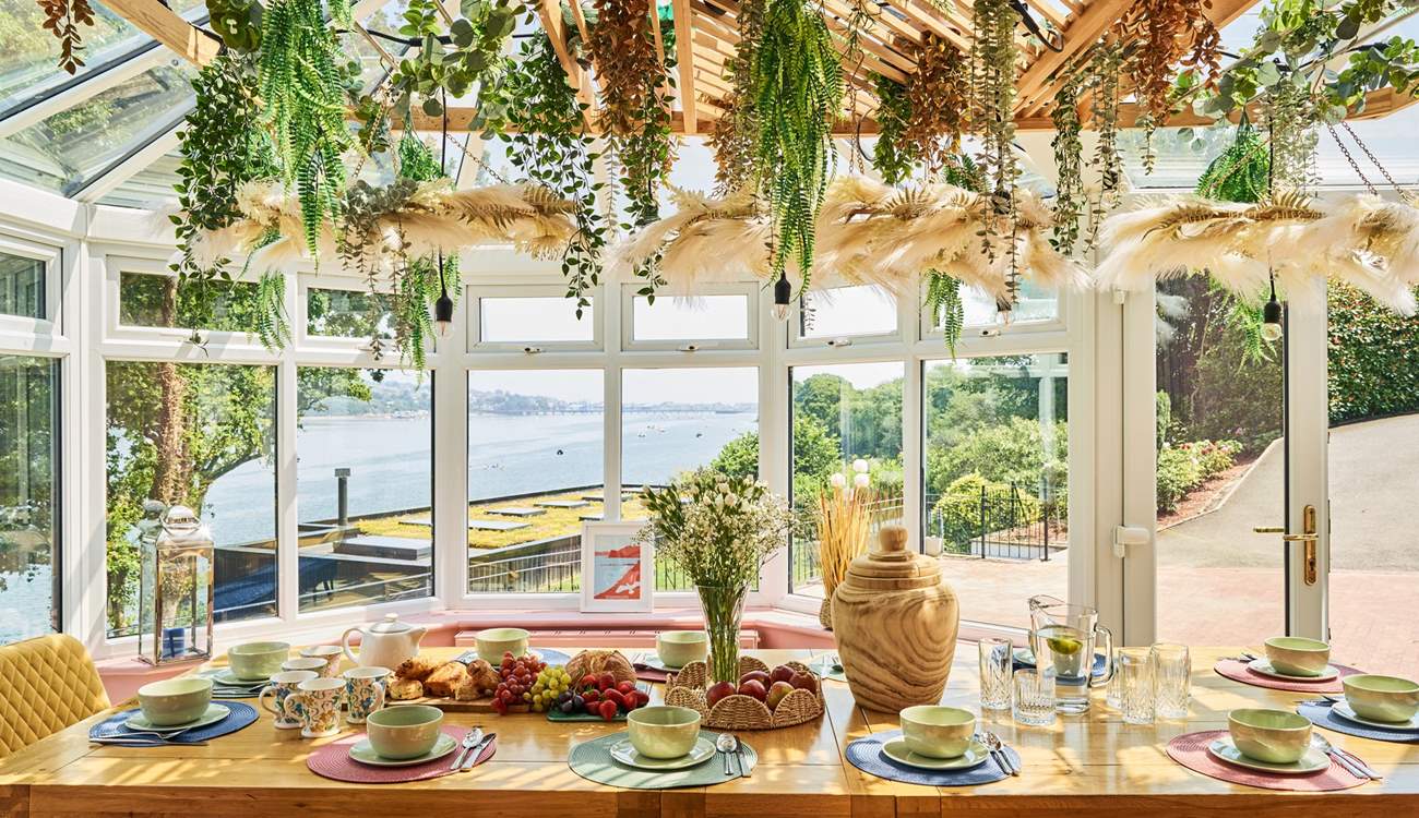 Enjoy sociable dining with a stunning waterside view.