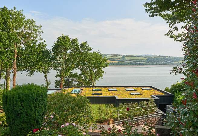 Looking out over the living green roof of Meadowcliff Cottage.