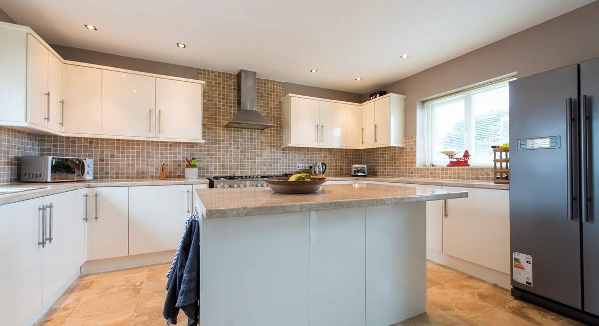 The kitchen boasts an island.