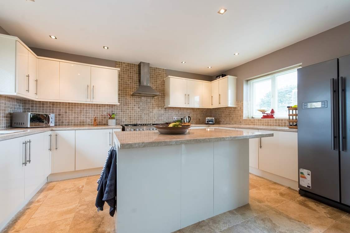 The kitchen boasts an island.