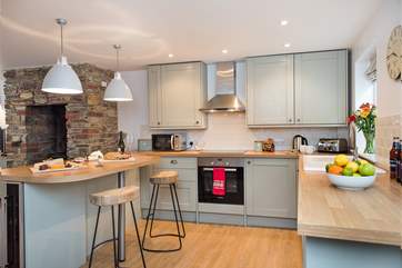 Soft muted tones in the beautifully appointed kitchen.