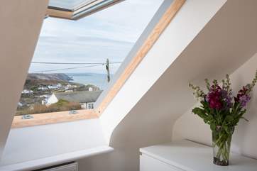 Sea views from Bedroom 3, through the Velux. These windows open wide, so children take care.