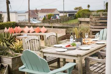 Enjoy a spot of lunch on the terrace, with views stretching out to the sea.