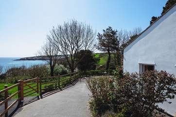 The parking at Porthcurnick Studio has wonderful sea views.