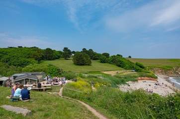 The Hidden Hut is a delight and has fabulous views over Porthcurnick beach.