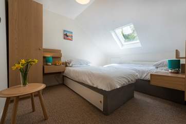 The twin bedroom. This also has sloping ceilings so please take care.