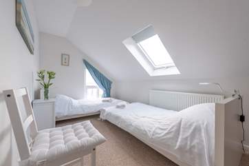 One of the first floor twin bedrooms (with amazing views of St Michael's Mount from the bed at the far end of this room).