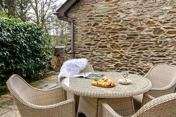 The patio is a lovely space to soak up the sunshine.