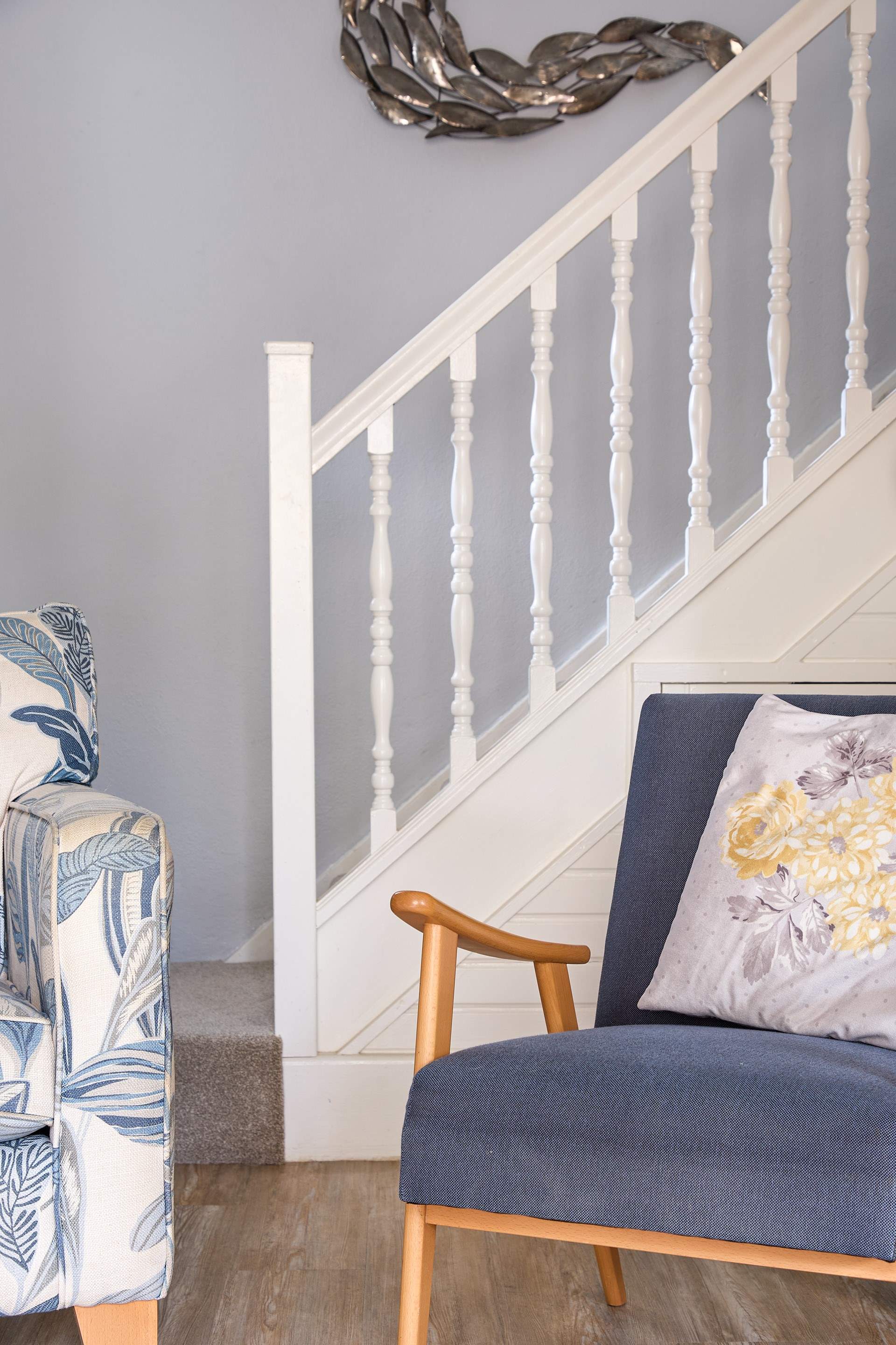 Head upstairs to both bedrooms. 