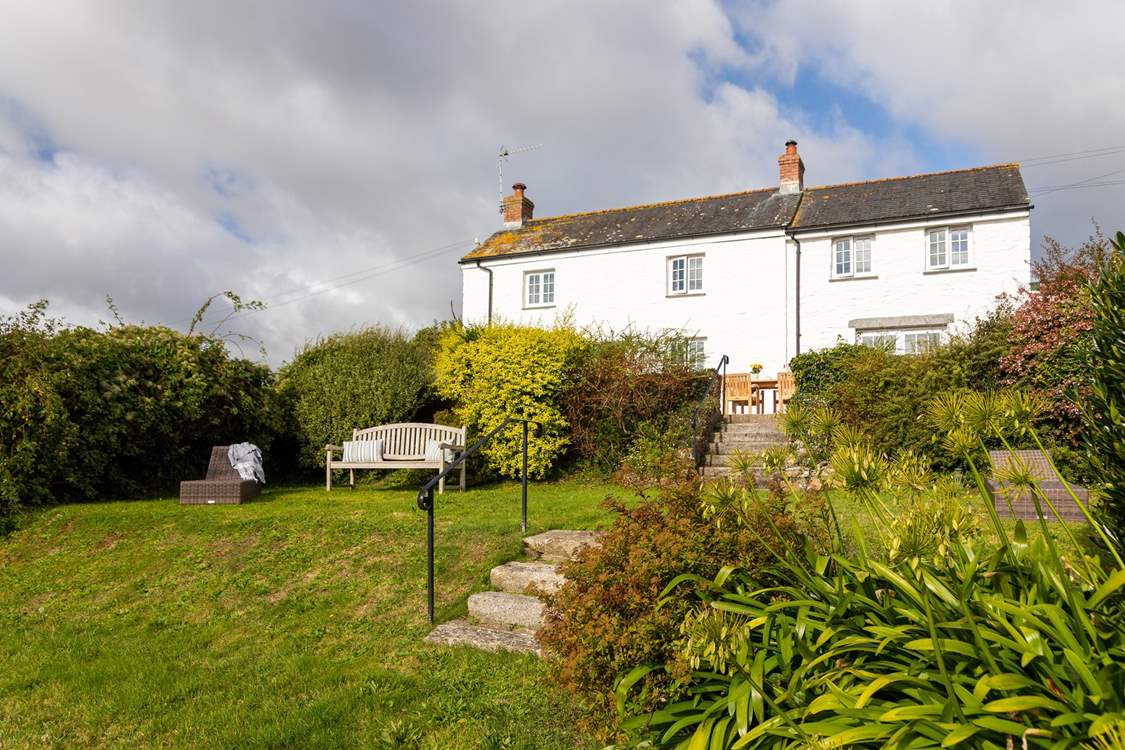 Looking back at White Cottage from the garden.