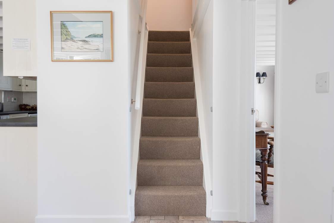The steep stairs lead up to the bedrooms and family bathroom.