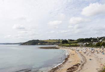 Gylly beach has a fab beach cafe, restaurant and right on the coast path too. 