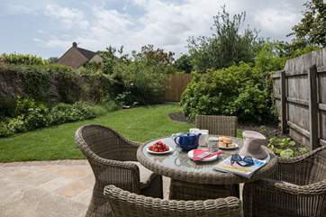 The tranquil garden is fully enclosed.