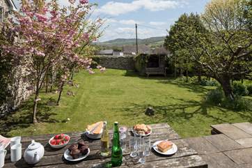 The view from the raised patio at the end of the garden.