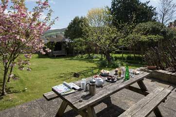 The view from the patio-area at the top of the garden.