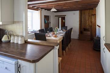 Almost every kitchen utensil you can imagine is in this very well-equipped kitchen.