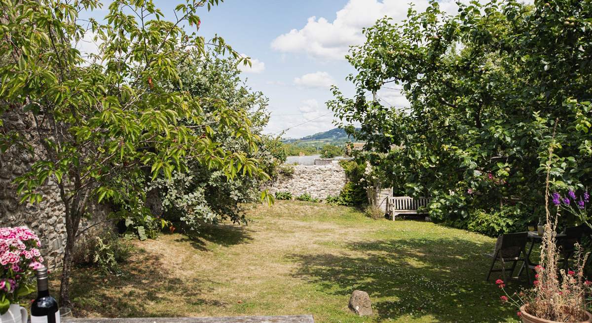 The view from the raised patio at the end of the garden.