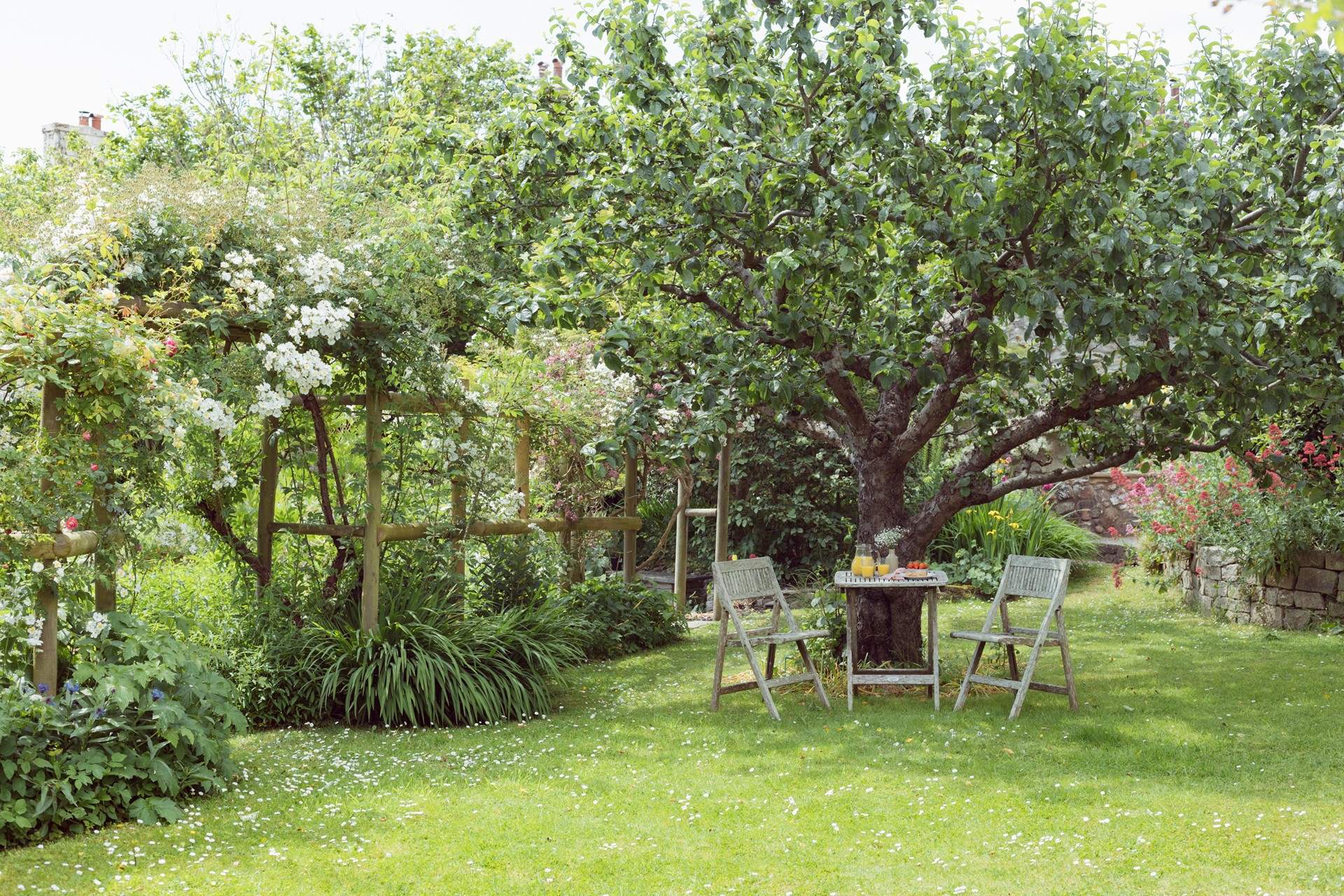A shady spot set in a classic English garden.