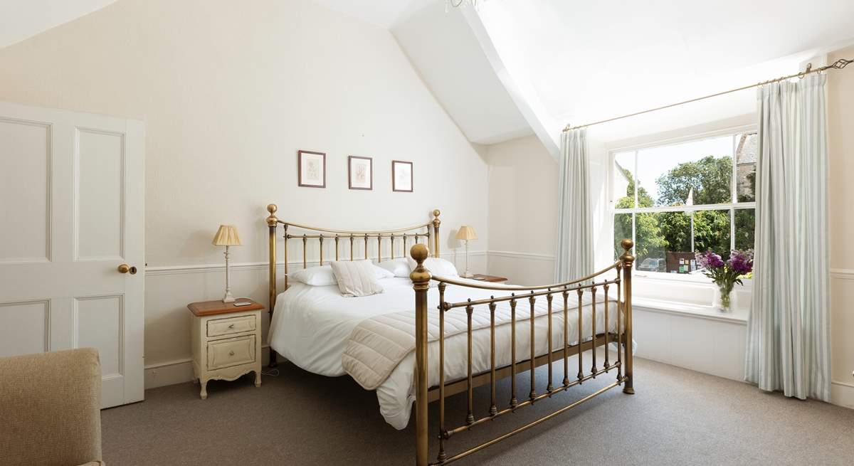 The main bedroom, bedroom 1, has this fabulous 6ft bed; all of the rooms are spacious and elegant with beautiful windows.