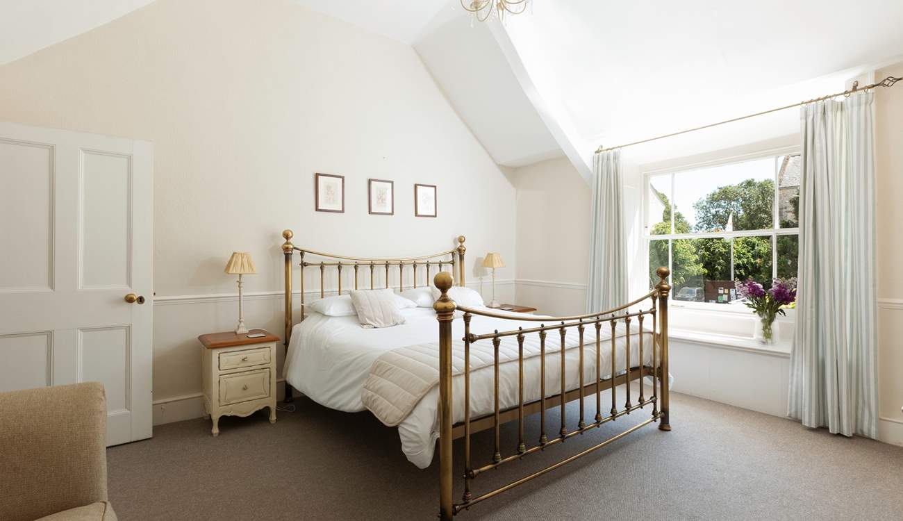 The main bedroom, bedroom 1, has this fabulous 6ft bed; all of the rooms are spacious and elegant with beautiful windows.