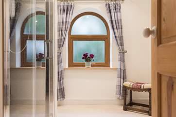 The bathroom is flooded with natural light.