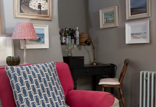 Should you need to work whilst on holiday there's a handy desk provided above which, sits an honesty bar kindly provided by the owners.