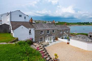 Looking from the first grass terrace down to Cliff Cottage.