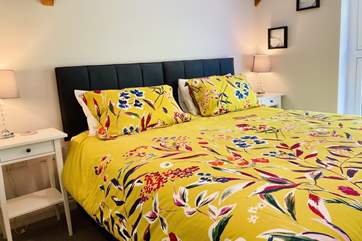 The second bedroom set up as a super-king bed.