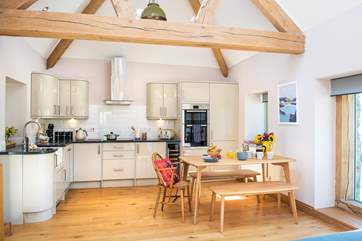 The stylish kitchen and dining areas.