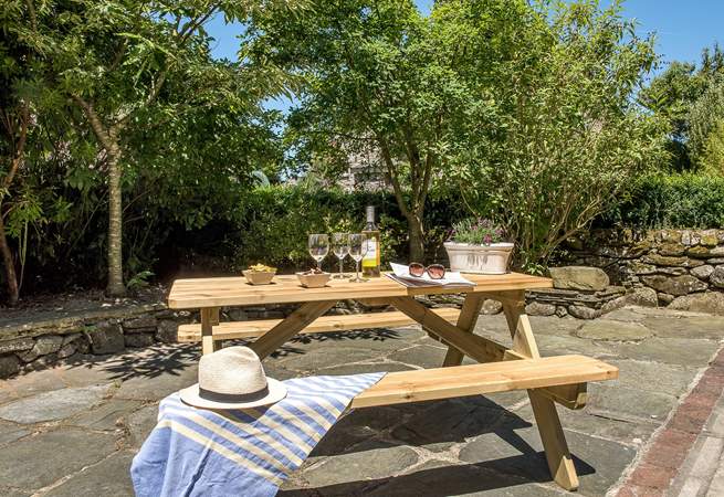 You're spoilt for choice for places to sit out and enjoy the Cornish sunshine - this is the lower terrace area.