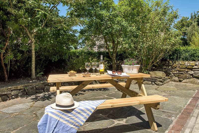 You're spoilt for choice for places to sit out and enjoy the Cornish sunshine - this is the lower terrace area.