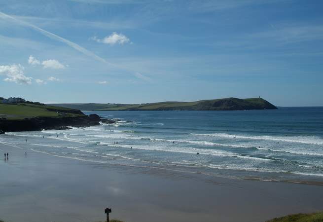 The fabulous beach at Polzeath - a favourite of both families and surfers.