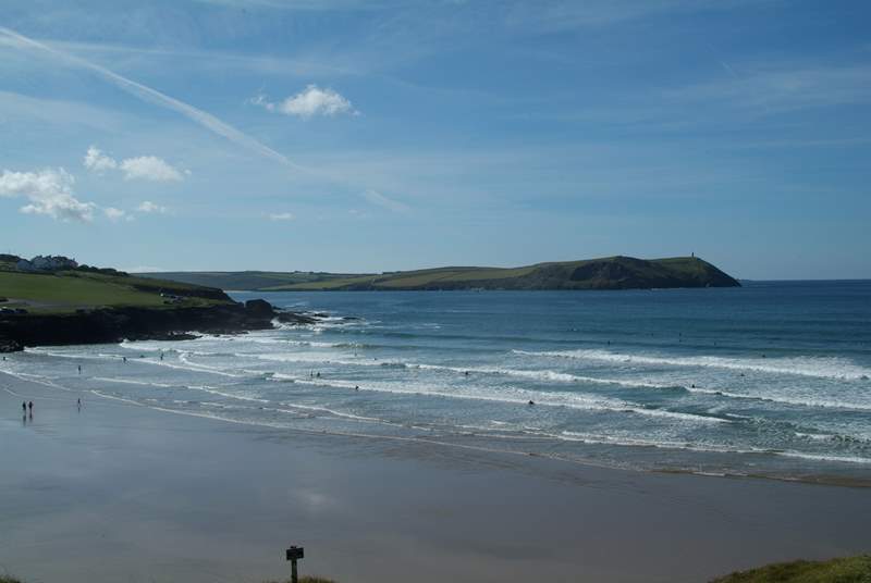 The fabulous beach at Polzeath - a favourite of both families and surfers.