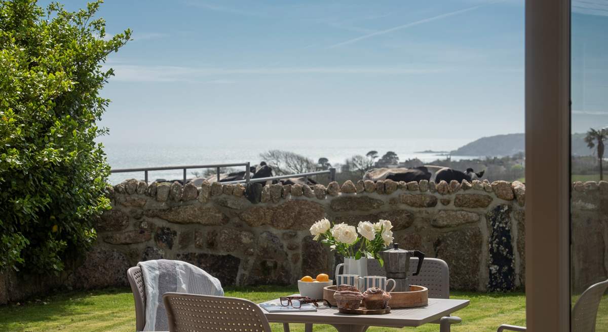 The enclosed garden has lovely views across countryside to Mount's Bay.