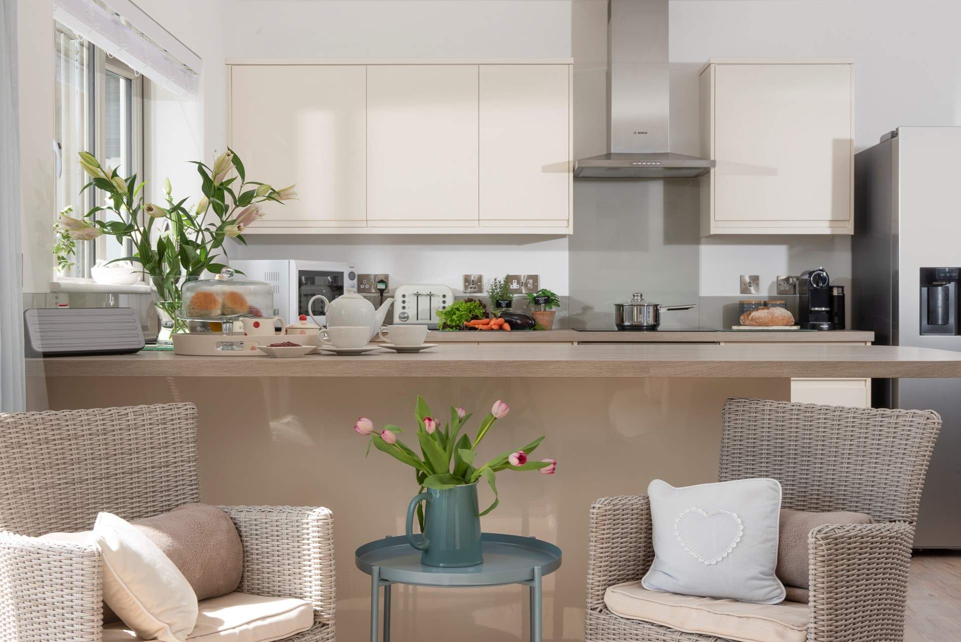 The well-equipped open plan kitchen and living area.