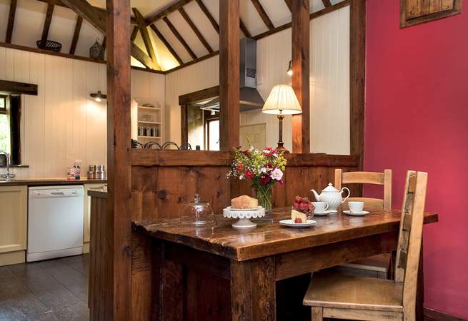 The dining-area is located next to the kitchen.