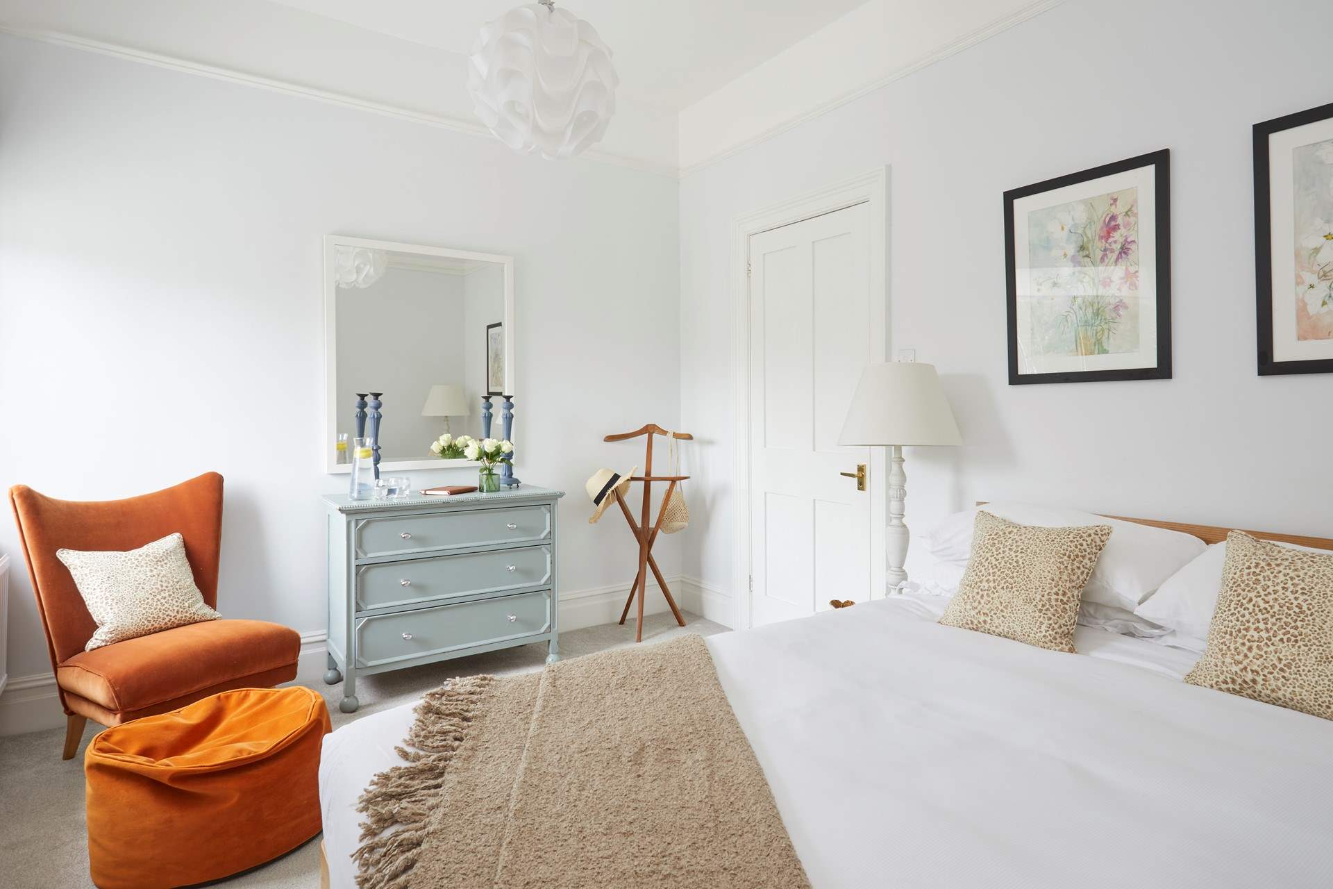 The sophisticated double bedroom has a calming feel.