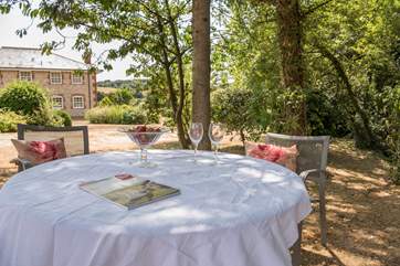 The outside gardens have beautiful views over the neighbouring fields.