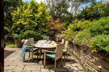 The sunny patio is the perfect spot for lunch.