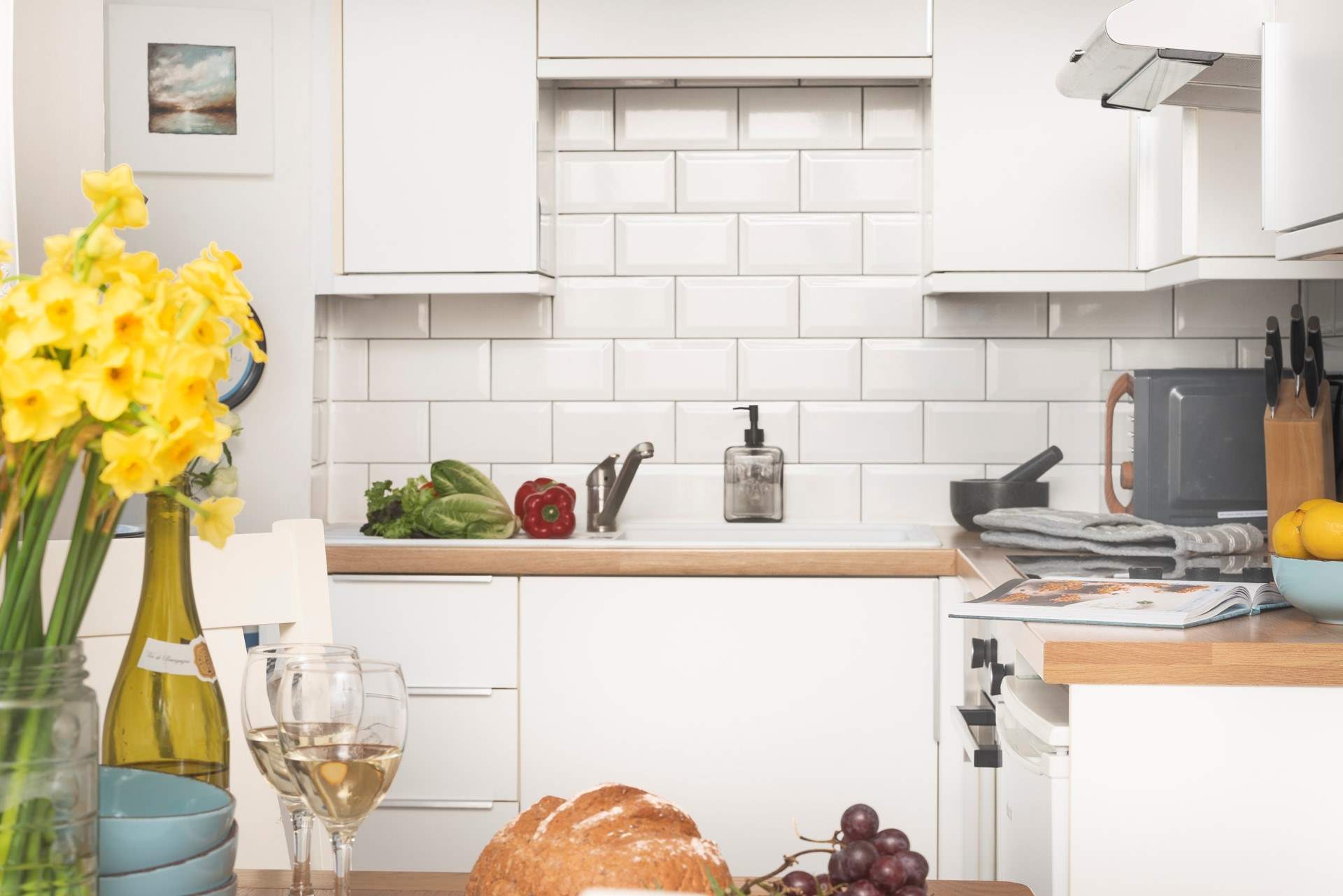 The modern bijou kitchen.