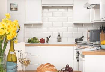 The modern bijou kitchen.