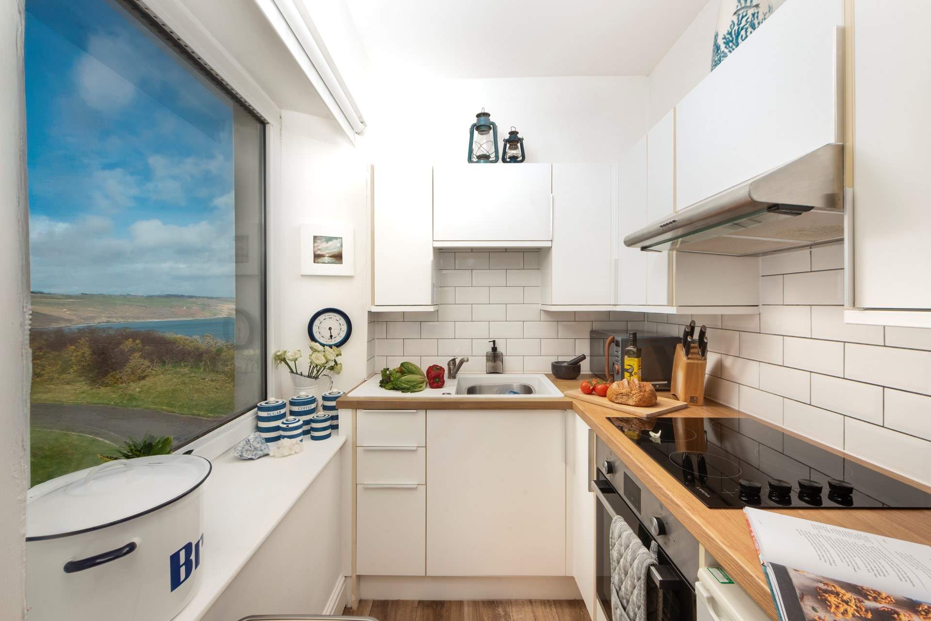 There are sea views from the kitchen.