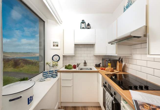 There are sea views from the kitchen.
